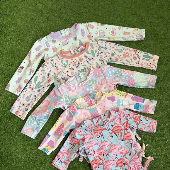 RuffleButts Baby Girl Swimsuit 1 Piece Rash Guard 0-3, 3-6, 12-18, 18-24 Bundle - Picture 1 of 4